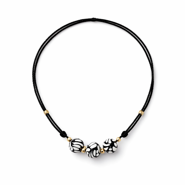 Black Talavera Necklace with Three Round Beads