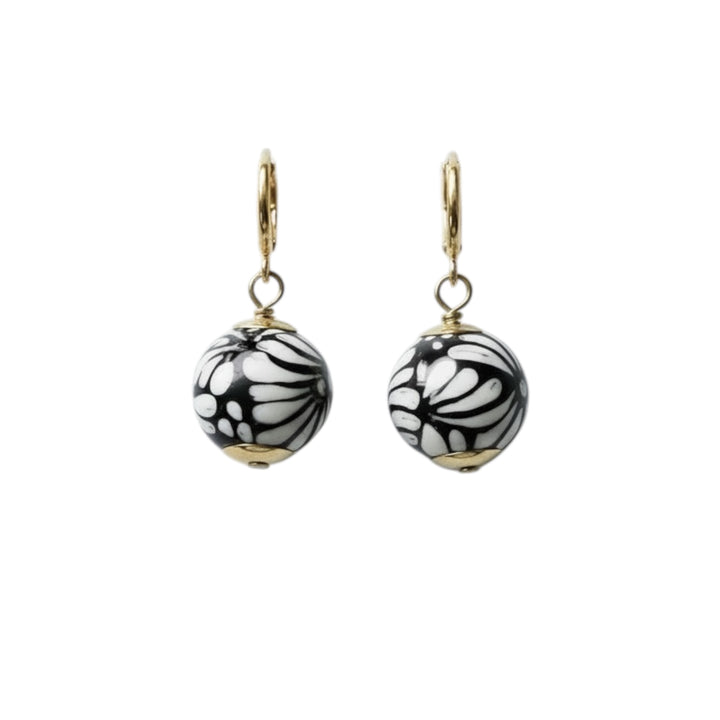 Black Round Talavera Earrings
