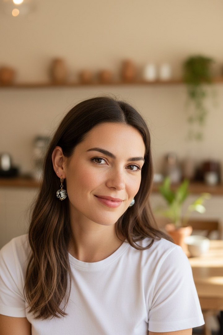 Black Round Talavera Earrings