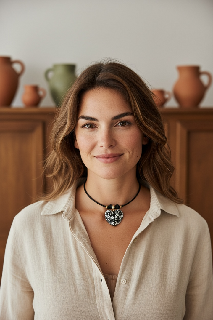 Black Talavera Big Heart Necklace