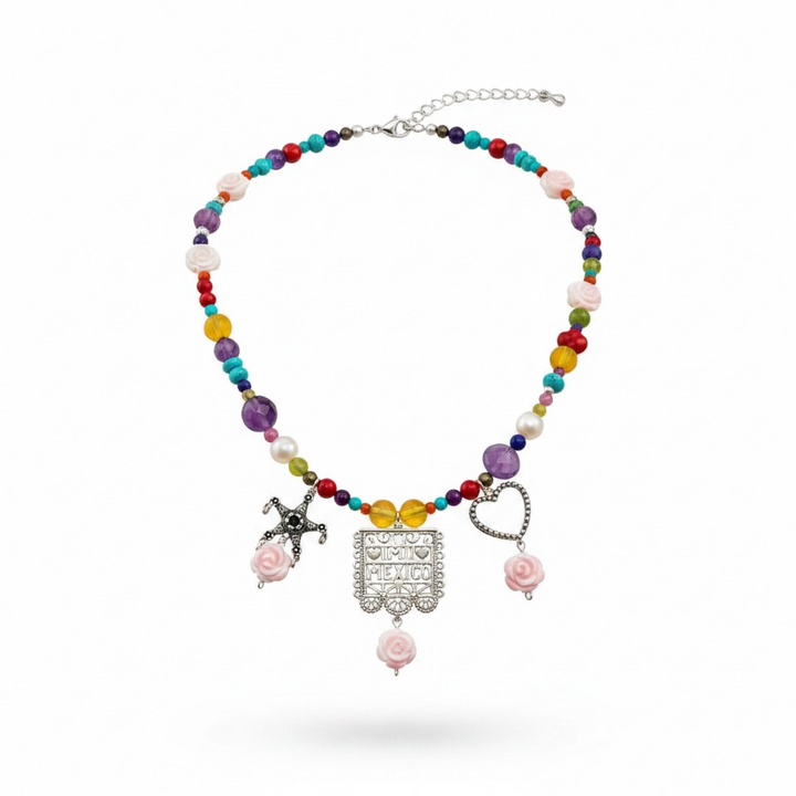 Mi México Necklace | Handmade 925 Silver Colorful Charm Jewelry