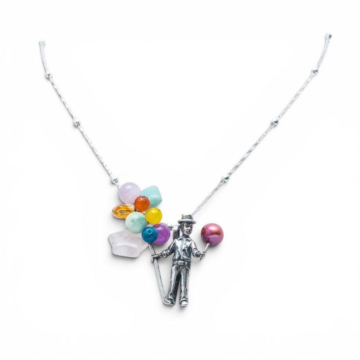 Mexican Silver Globero Necklace with Colorful Gemstones