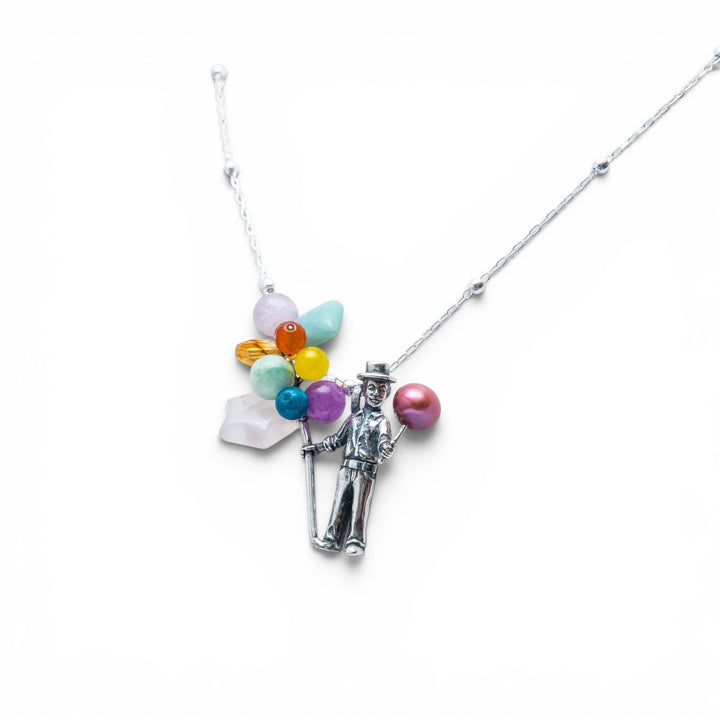 Mexican Silver Globero Necklace with Colorful Gemstones