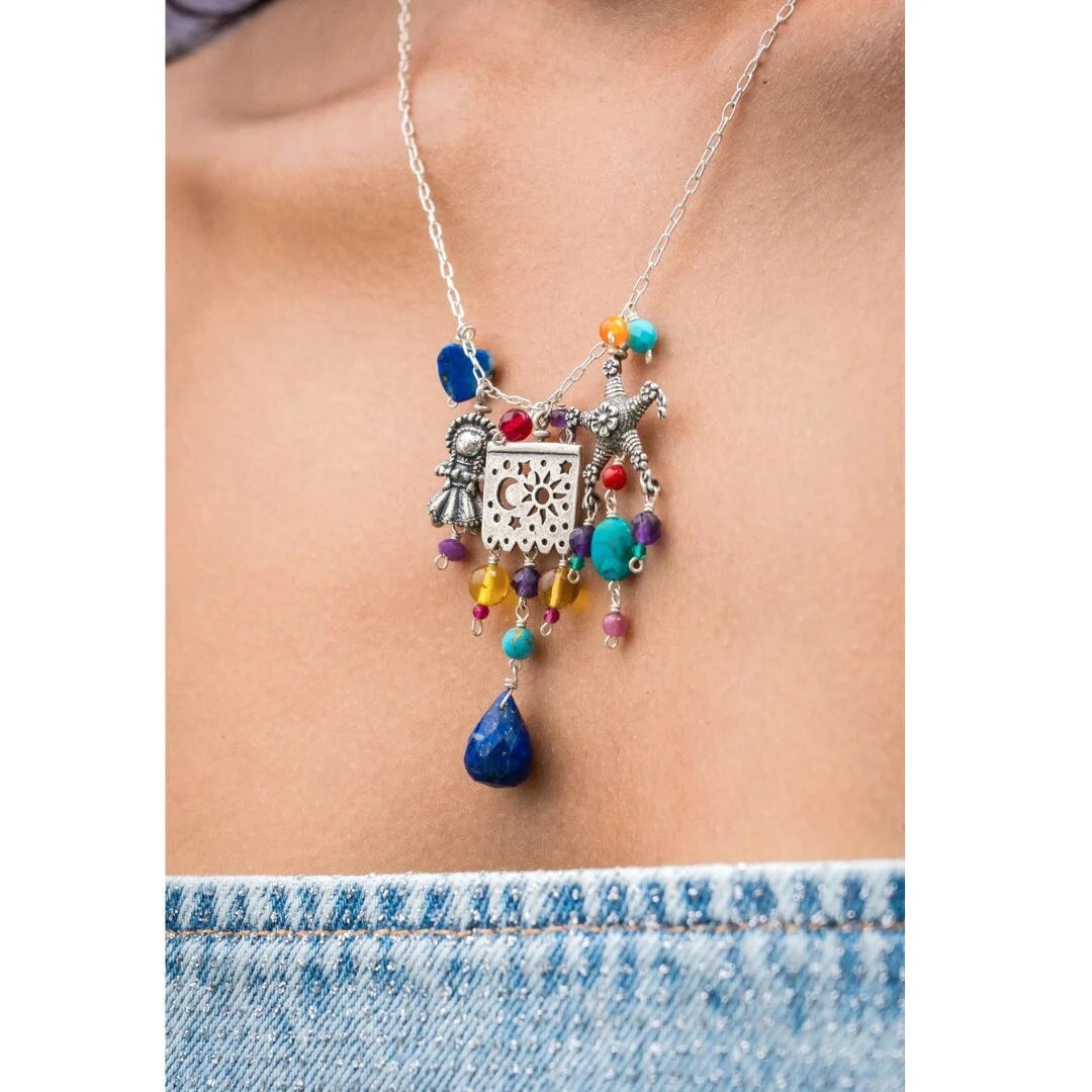 Papel Picado and Piñata Silver Necklace | Handmade Mexican Jewelry