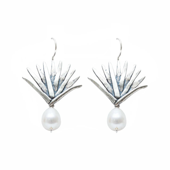 Agave pearl drop earrings styled as Mexican botanical artisan jewelry