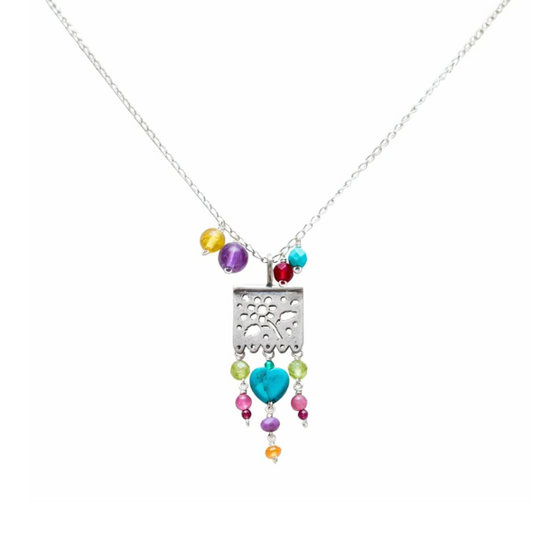 Papel Picado Necklace with Jade Heart Silver Necklace