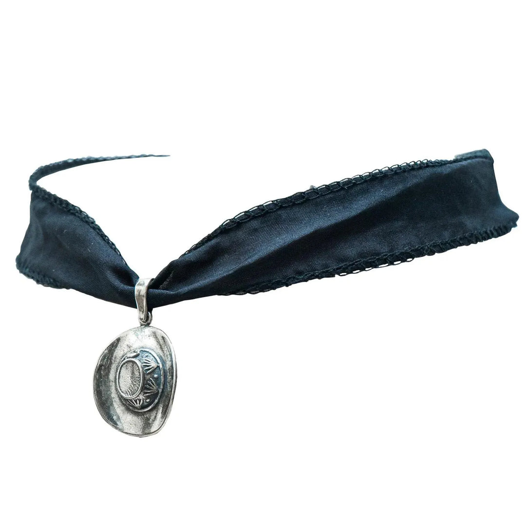 Mexican Silver .925 cowboy hat necklace with western pendant on white background