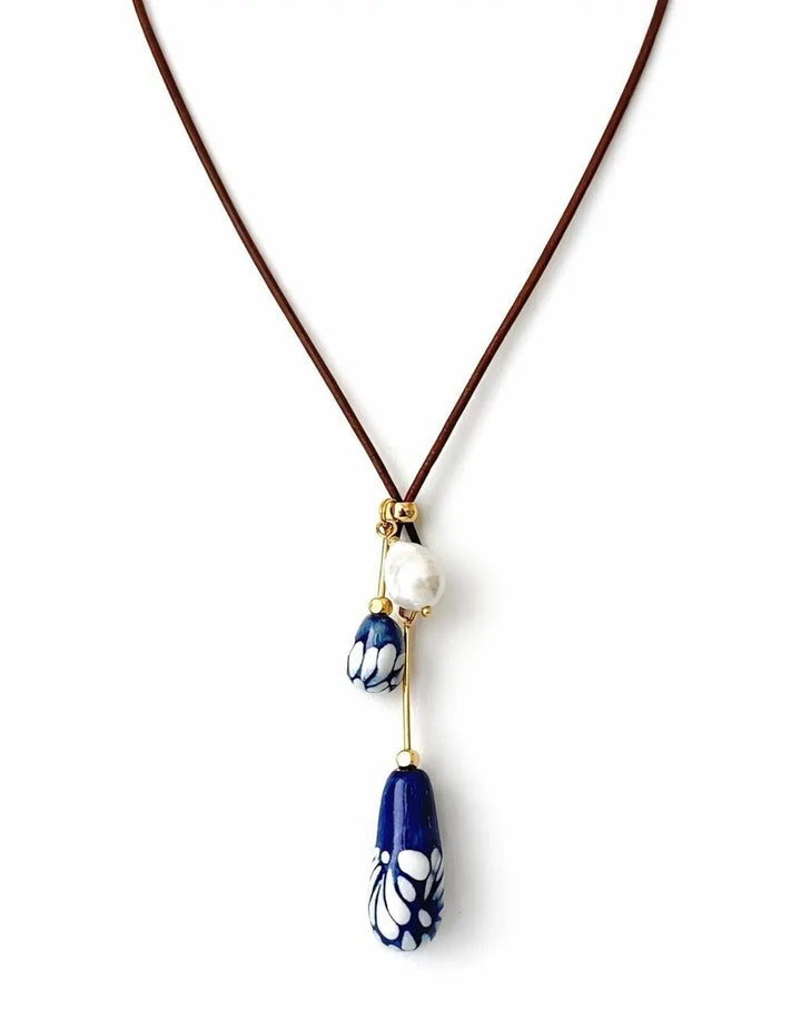 Mexican Talavera Ceramic Necklace with Freshwater Pearl