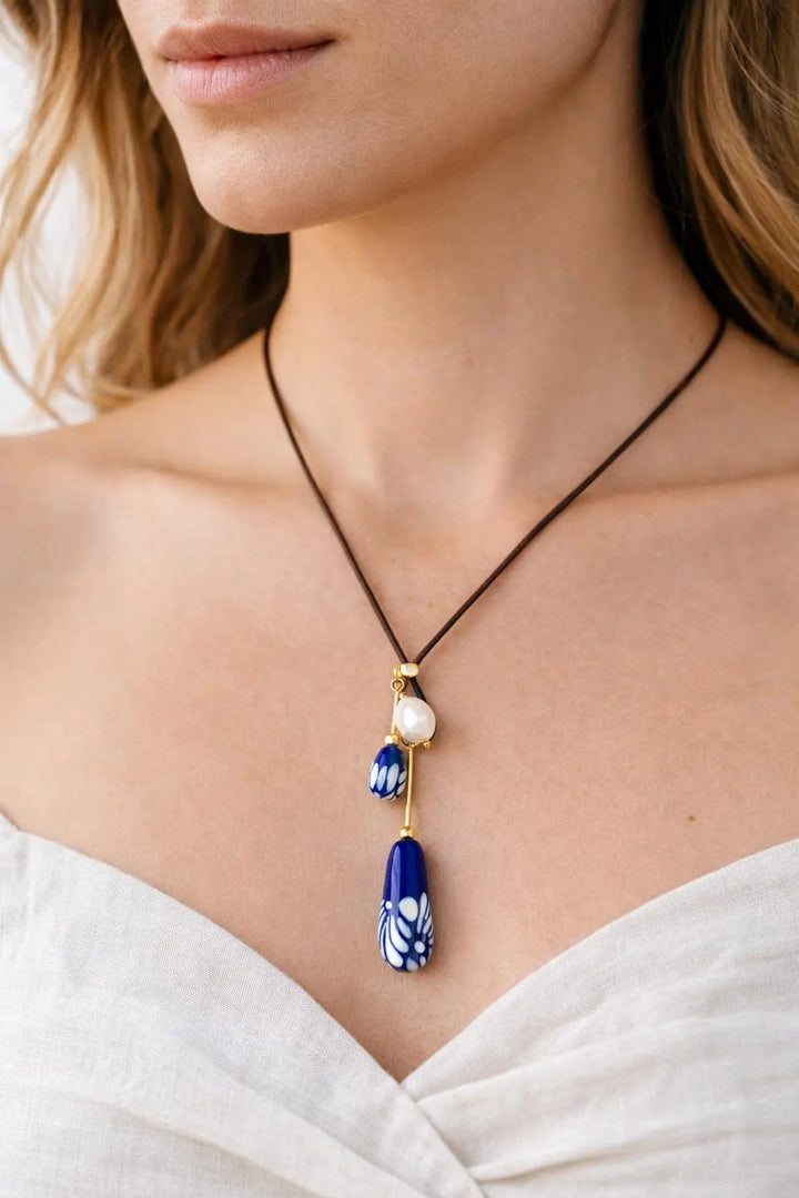 Mexican Talavera Ceramic Necklace with Freshwater Pearl