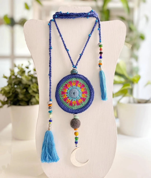 Blue Mandala Knitted Necklace