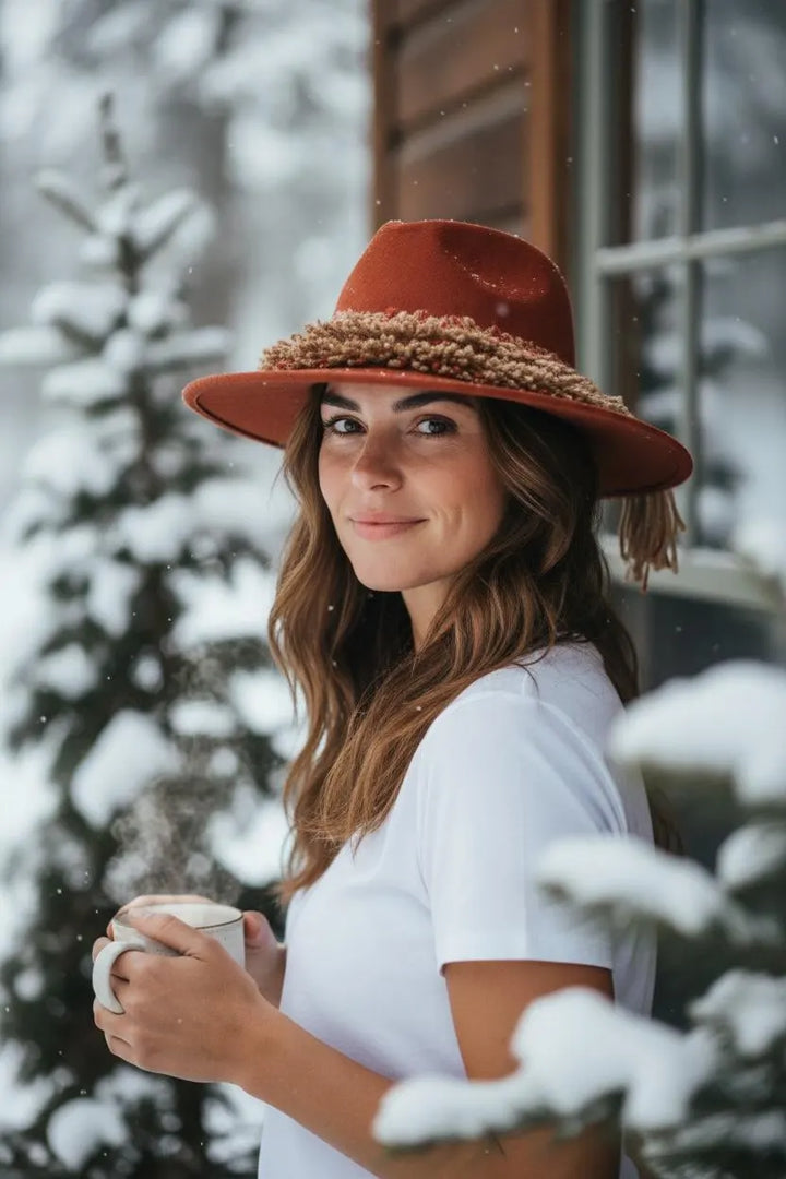 Women’s Wide Brim Felt Fedora Hats with Braided Band | Boho Fall Hat