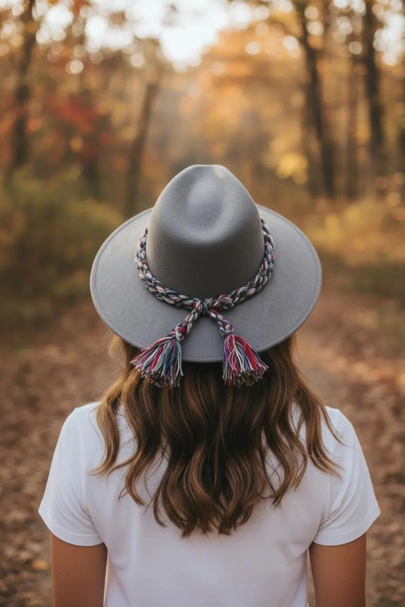 Women’s Wide Brim Felt Fedora Hats with Braided Band | Boho Fall Hat