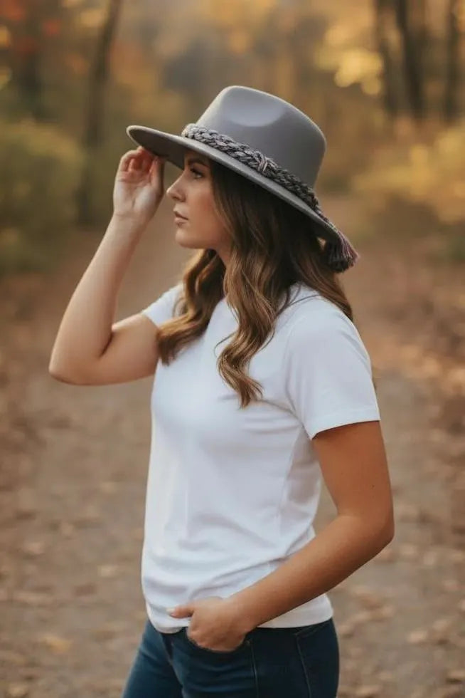 Women’s Wide Brim Felt Fedora Hats with Braided Band | Boho Fall Hat