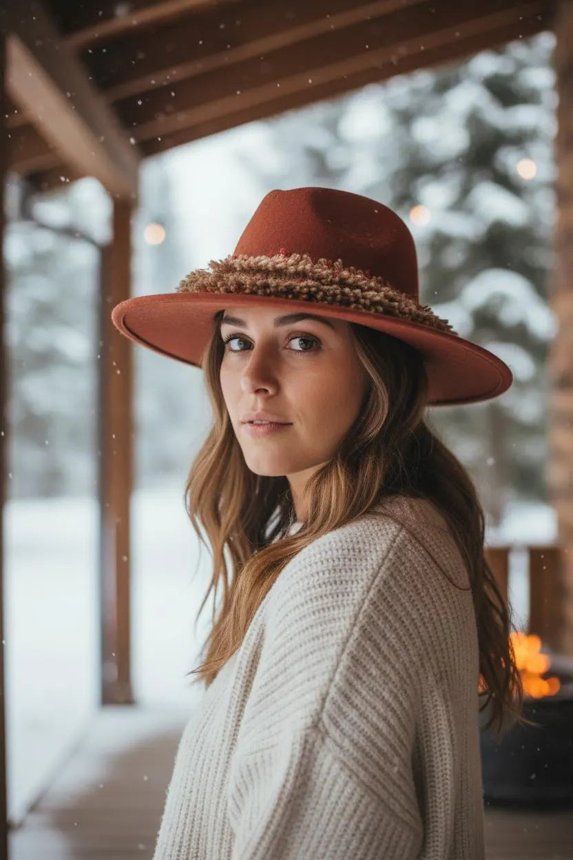 Women’s Wide Brim Felt Fedora Hats with Braided Band | Boho Fall Hat