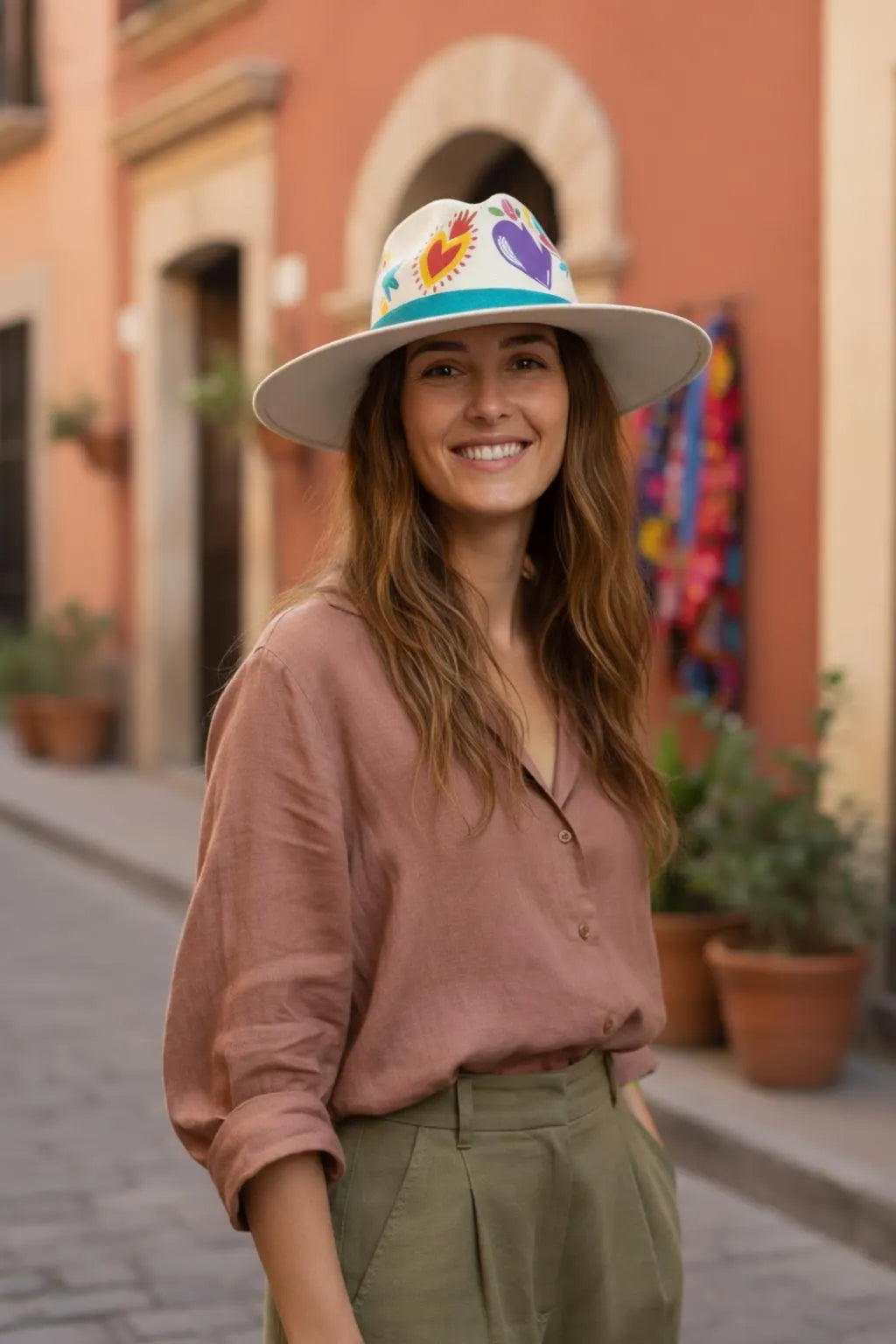 Fiesta de Corazones Hand Painted Fedora Hat