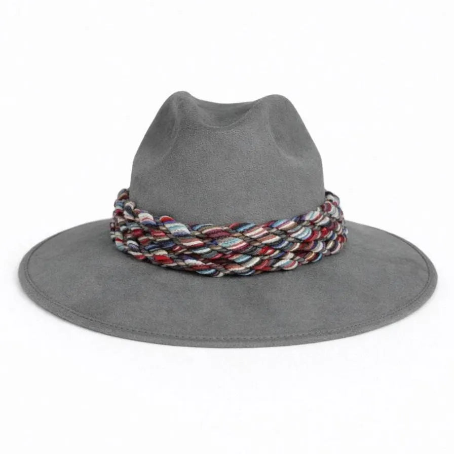 Women’s Wide Brim Felt Fedora Hats with Braided Band | Boho Fall Hat