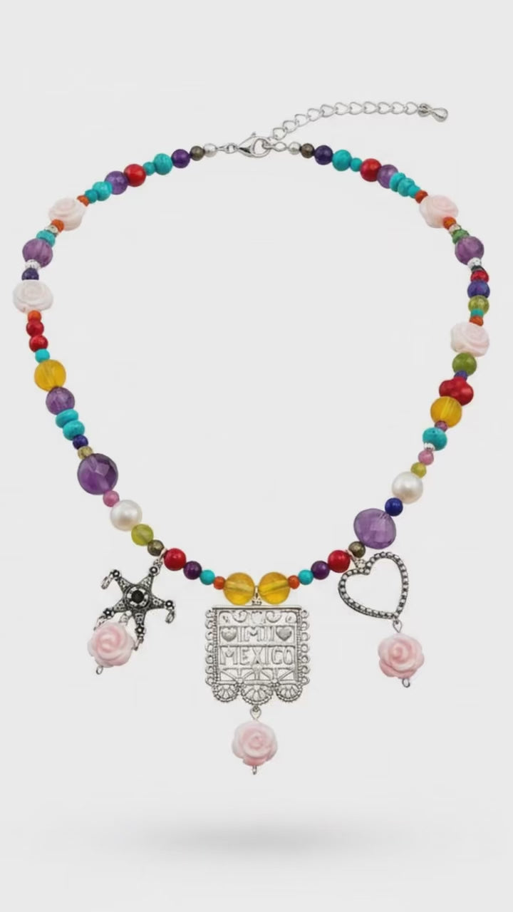 Mi México Necklace | Handmade 925 Silver Colorful Charm Jewelry