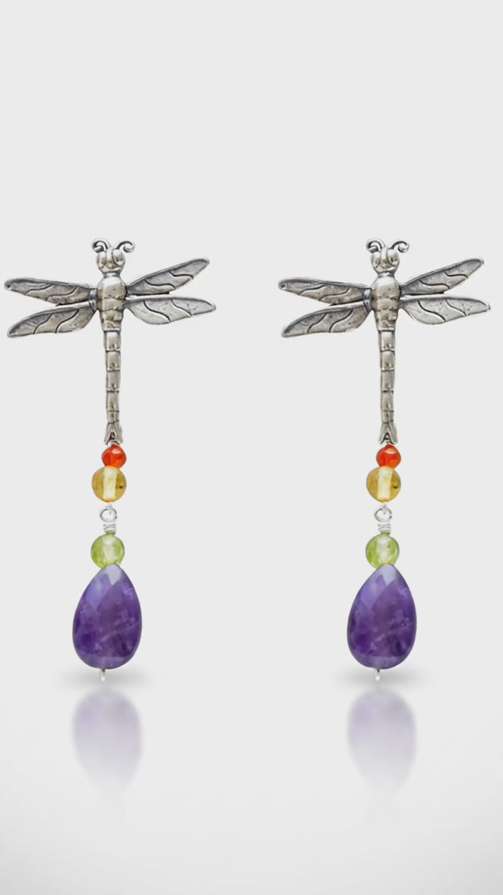 Dragonfly Amethyst Earrings | Handmade Mexican Silver Jewelry