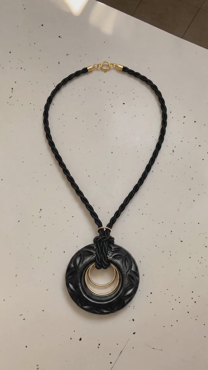 Barro Negro Carved Wheel Necklace