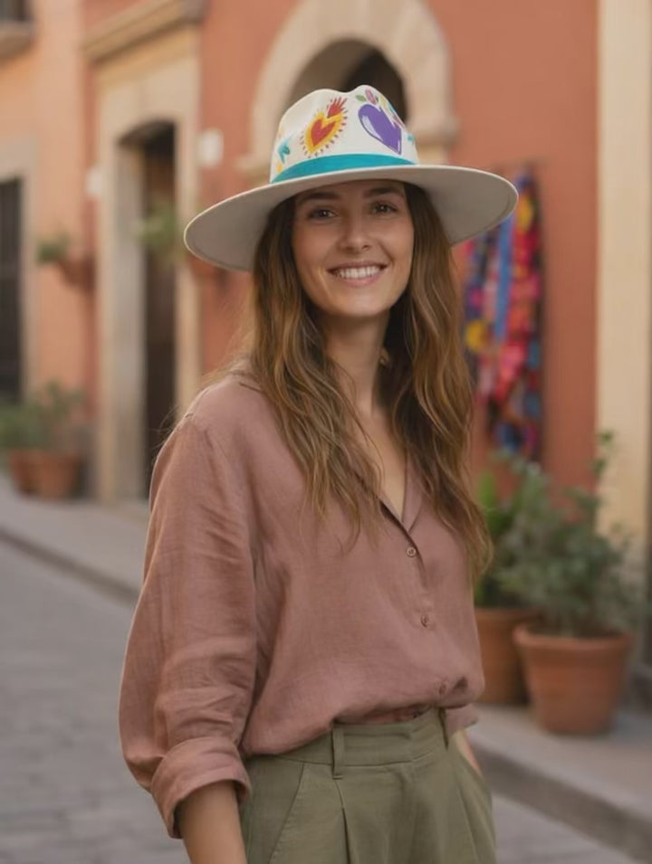 Fiesta de Corazones Hand Painted Fedora Hat