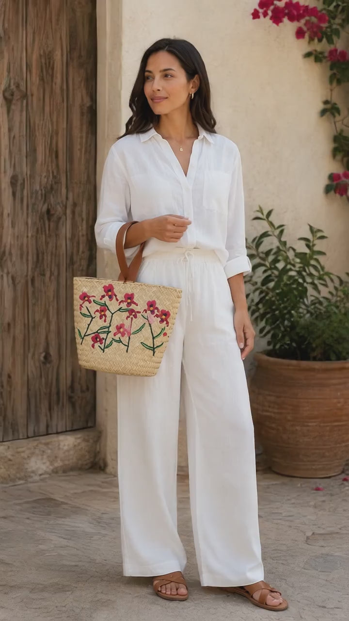 Jacaranda Handmade Embroidered Raffia Tote Bag