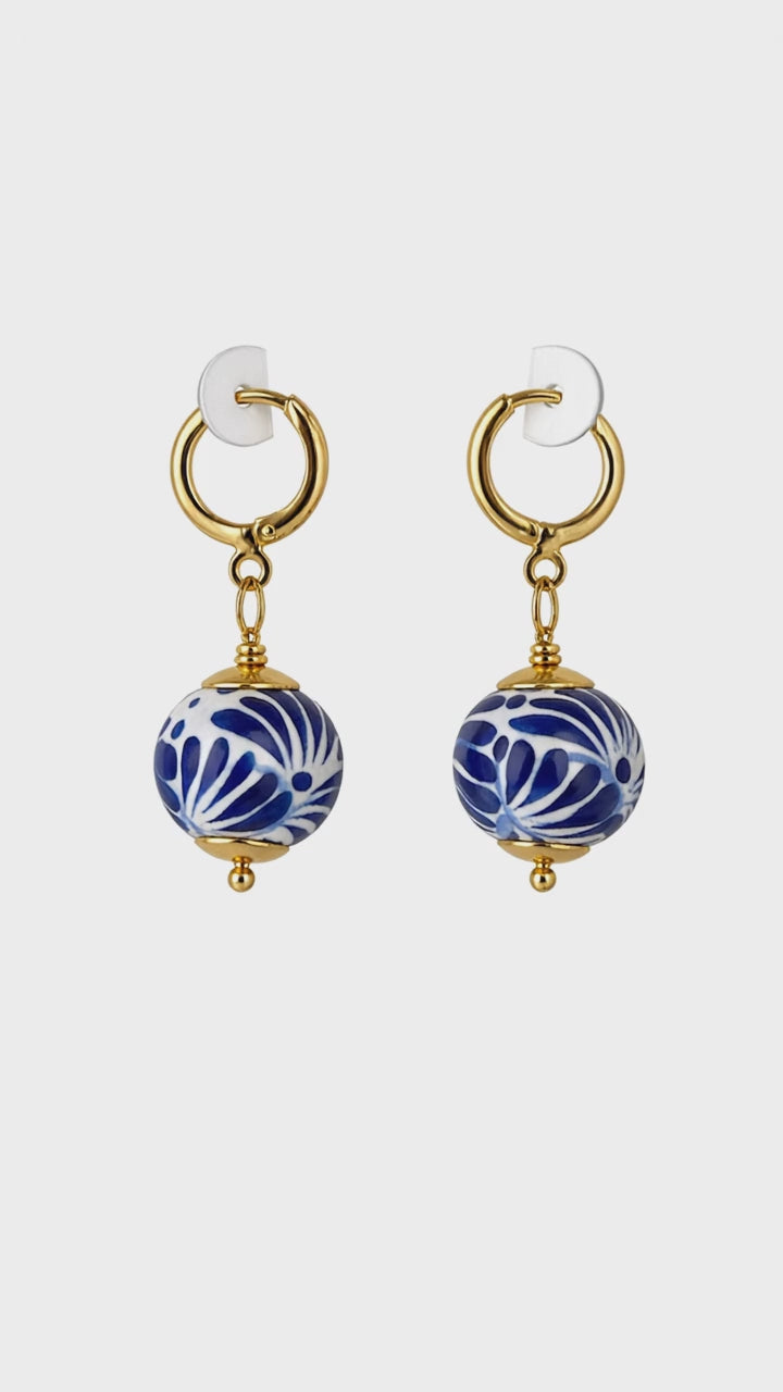 Blue Round Talavera Earrings
