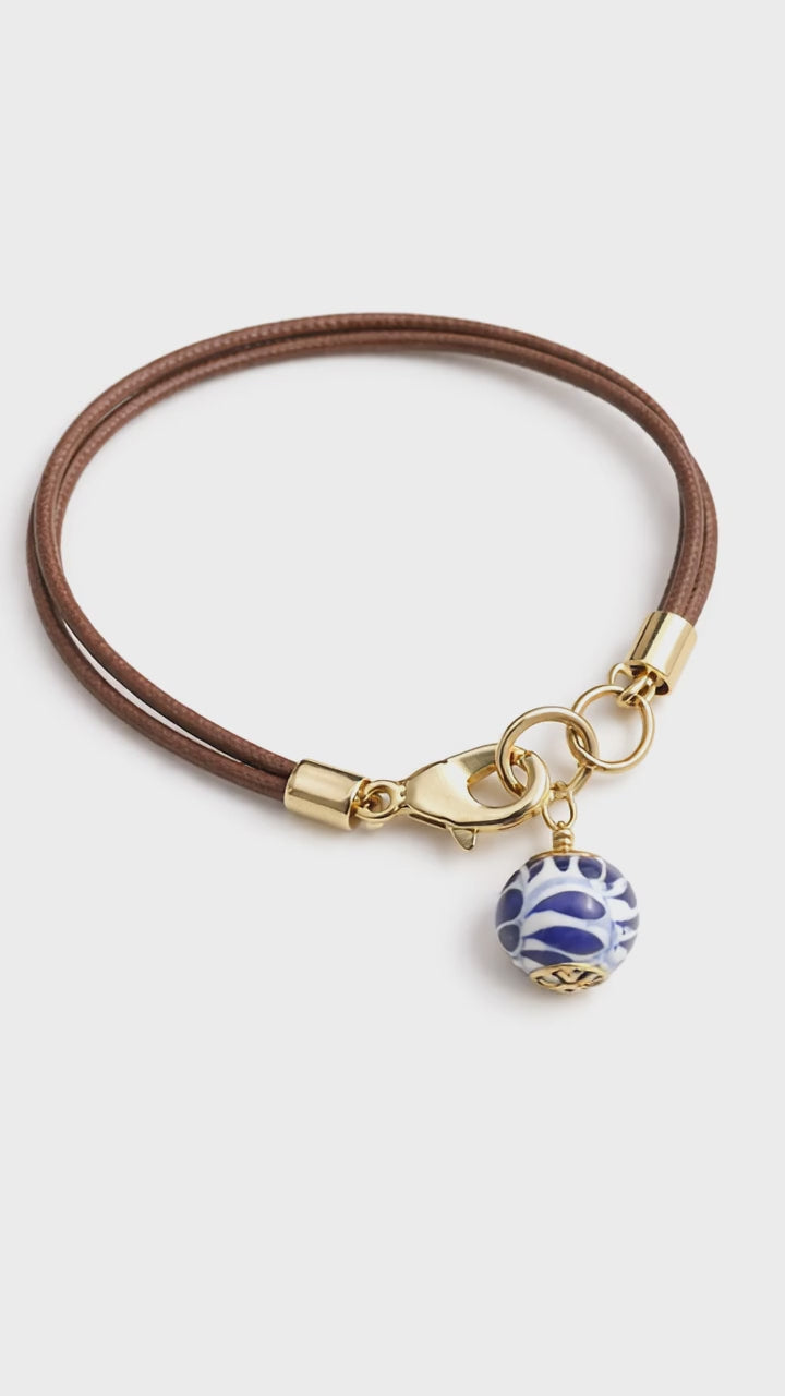 Leather Bracelet with Talavera Bead