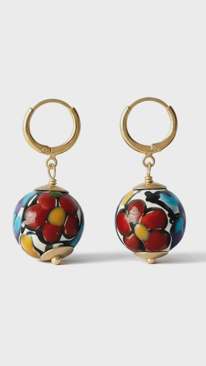 Hand-Painted Talavera Ceramic Hoop Earrings