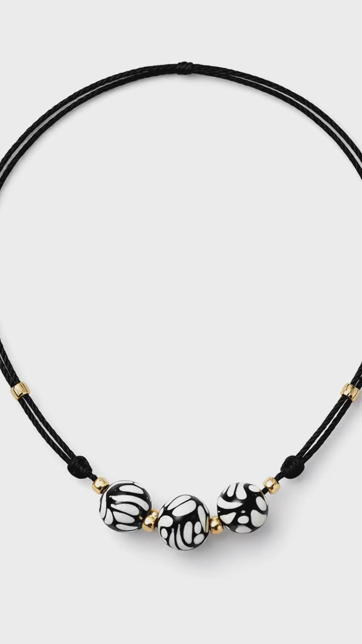 Black Talavera Necklace with Three Round Beads