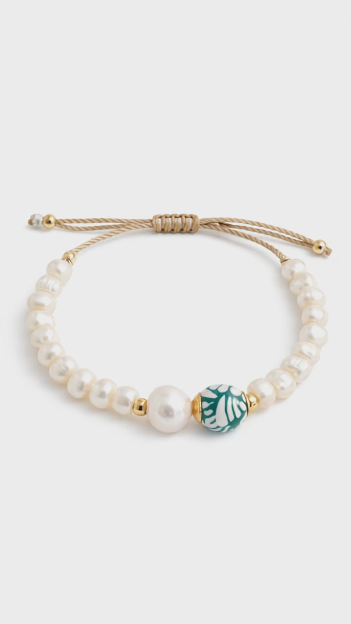 Green Talavera &amp; Pearl Bracelet