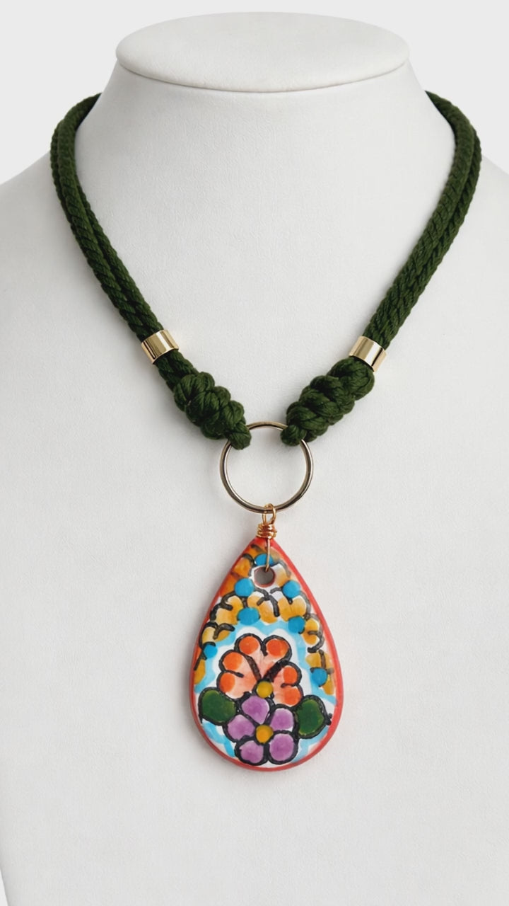 Handmade Colorful Talavera Drop Necklace from Puebla