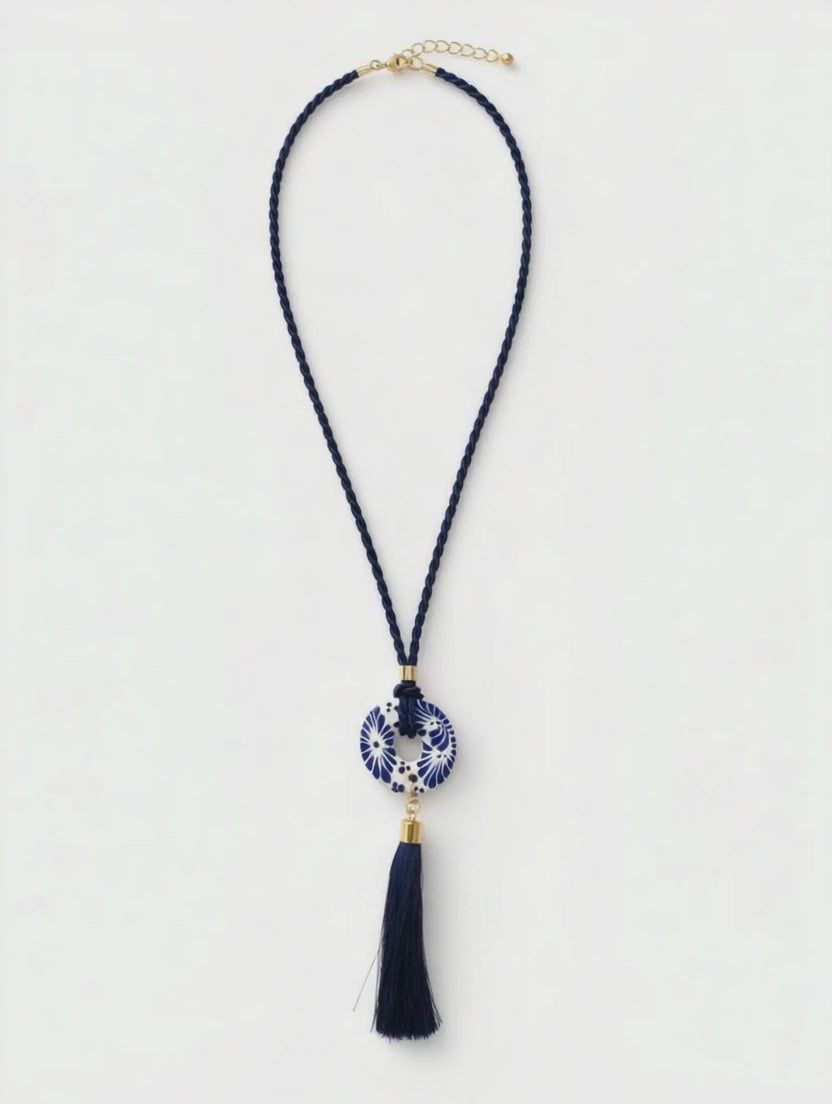Talavera Pottery Blue Wheel Necklace