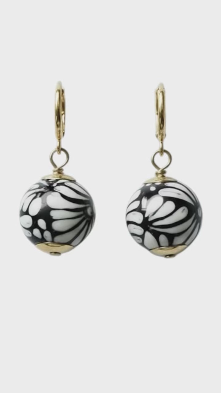 Black Round Talavera Earrings