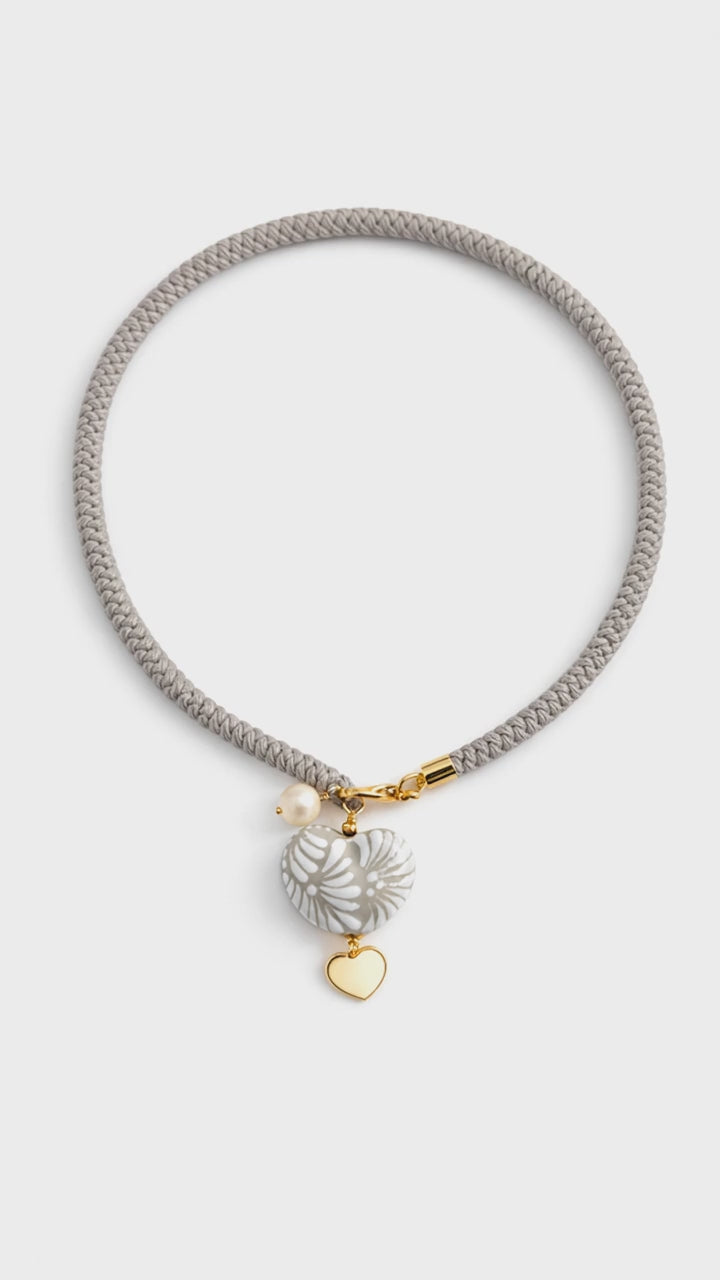 Gray Talavera Heart Pendant Necklace with Pearl