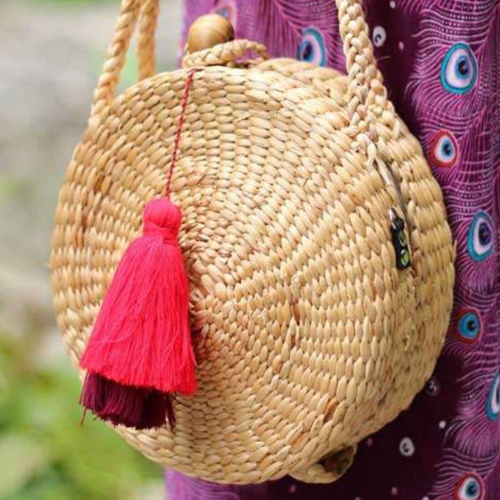 Round Straw bag-Top handle - Bootsologie