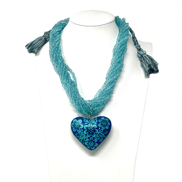 Chakira Hand Painted Necklace in Soft Teal - Bootsologie