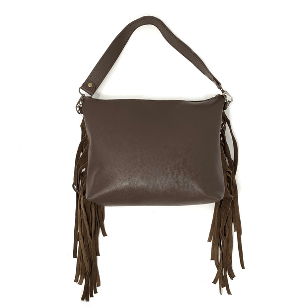 Riviera - Compact Shoulder Bag with Boho Fringe, Authentic Vintage Black / Adjustable Crossbody Strap