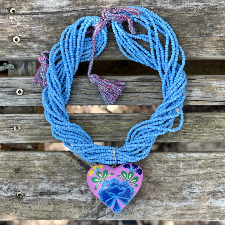 Chakira Hand Painted Necklace in Blue - Bootsologie