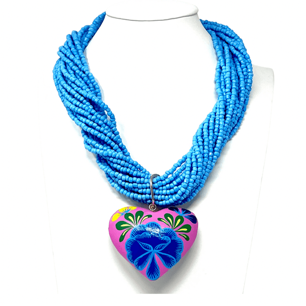 Chakira Hand Painted Necklace in Blue - Bootsologie