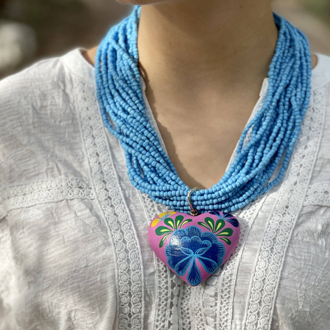 Chakira Hand Painted Necklace in Blue - Bootsologie