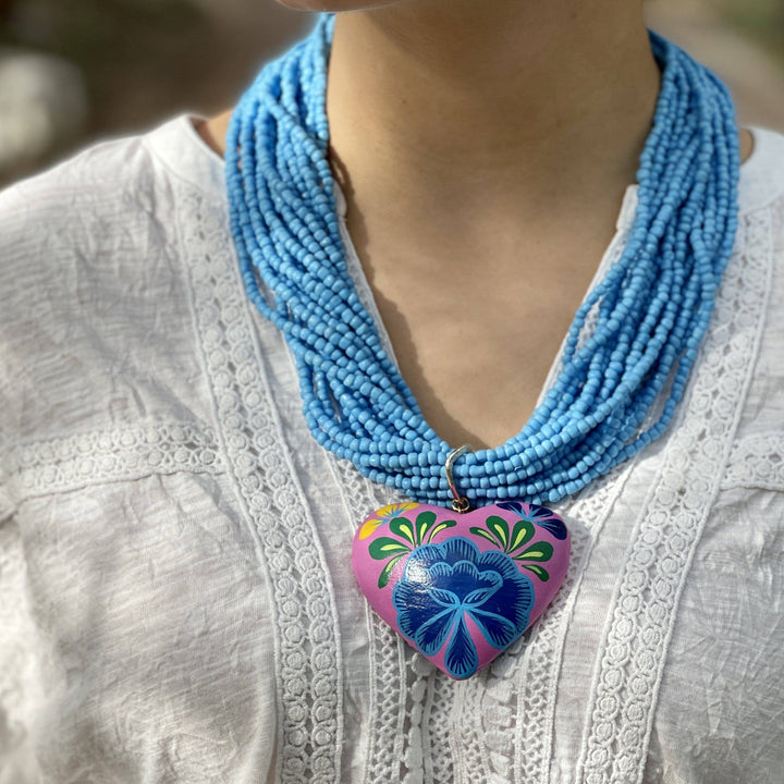 Chakira Hand Painted Necklace in Blue - Bootsologie