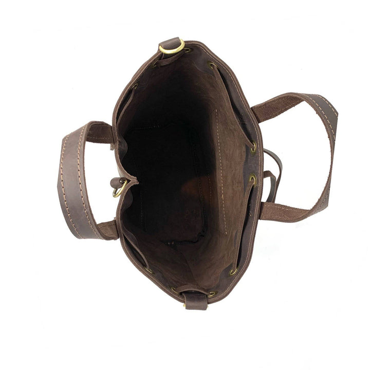 Three Way Crazy Horse Leather Bucket Bag - Bootsologie
